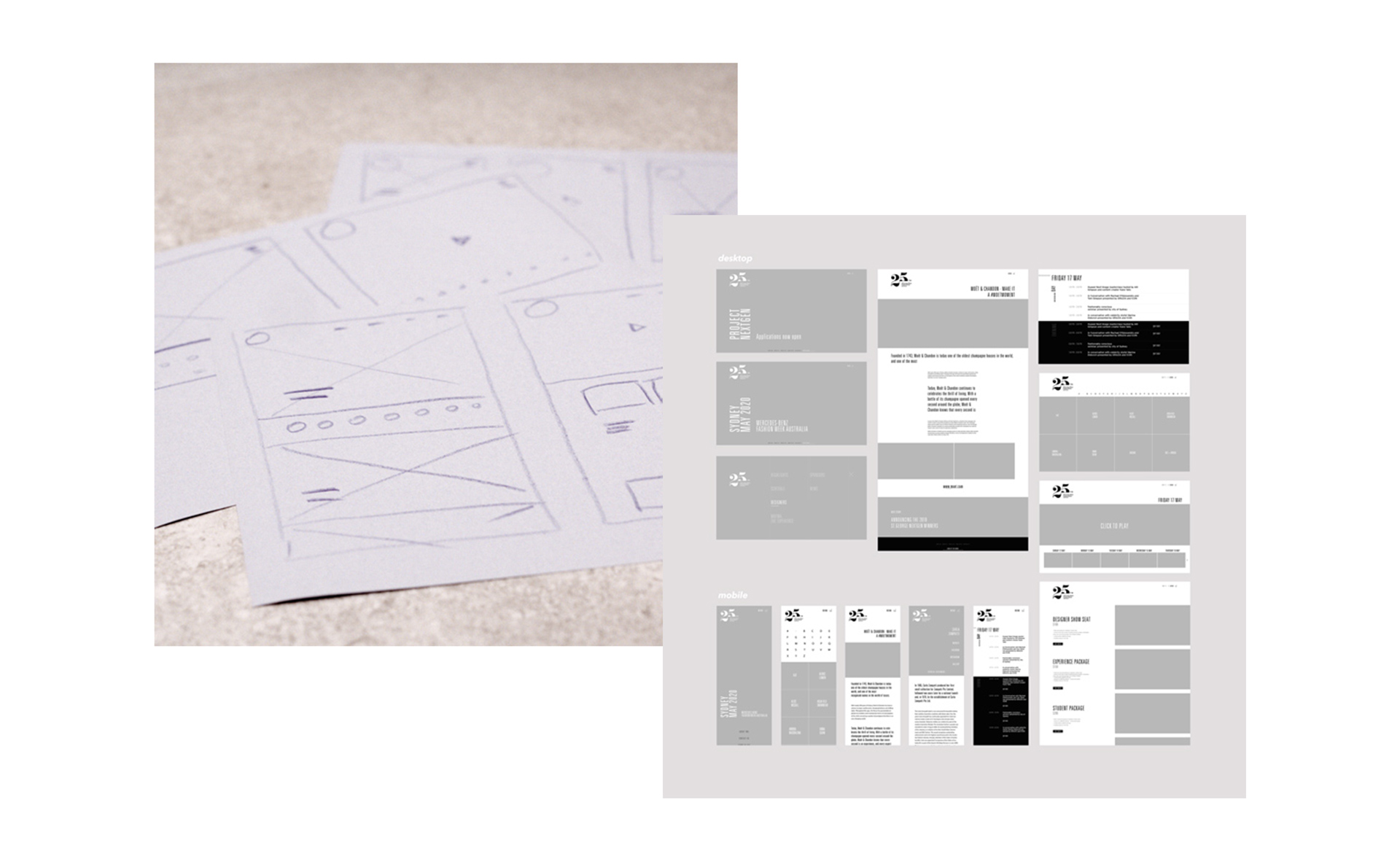 Wireframes for the home page of the website
